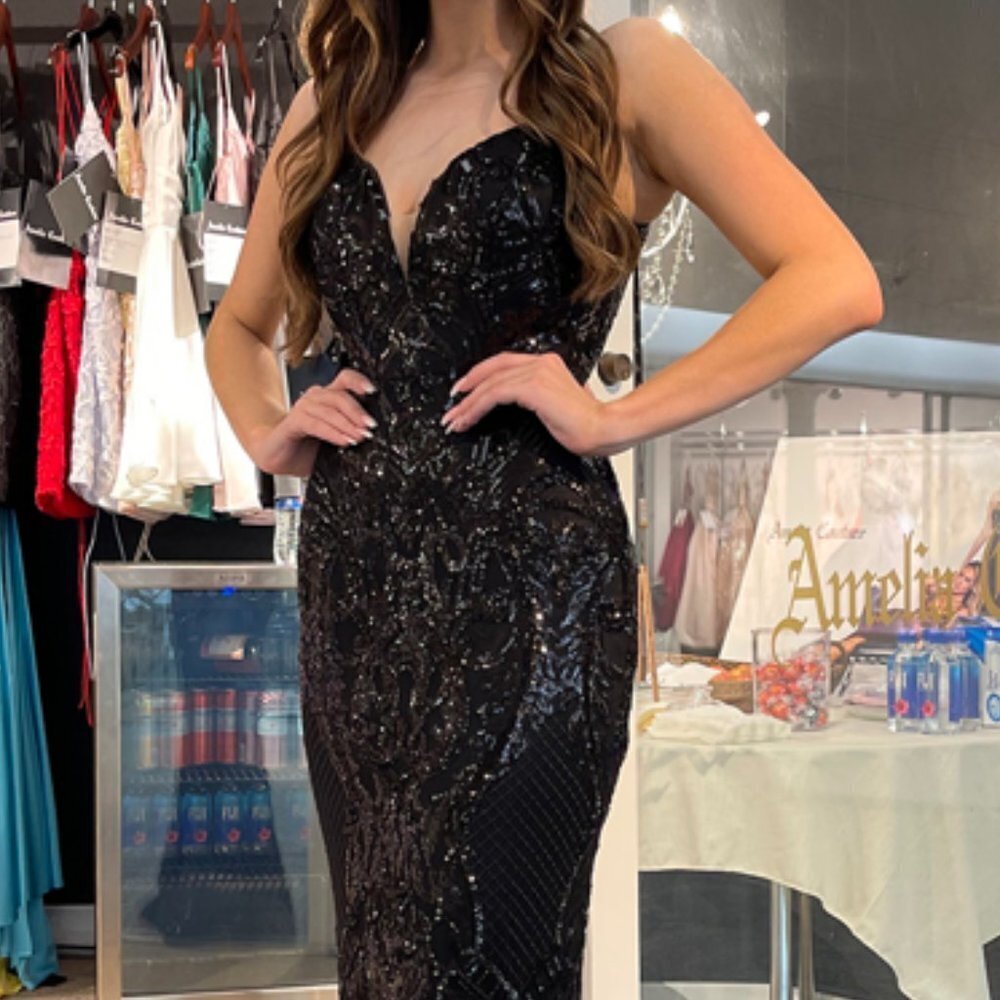 N/A NEW BLACK Spaghetti Strap Sequined Mermaid EVENING FORMAL WEDDING AC791